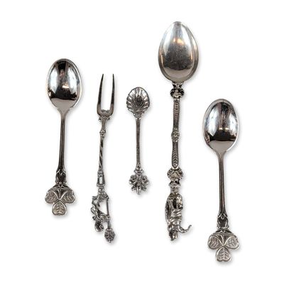 5pc Irish Silver-Plated Cocktail Fork & Sugar and Tea Spoons
