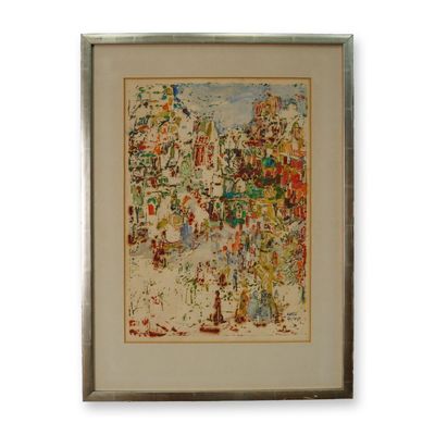 Ayakin (Japanese, 20th c), Mixed Media Watercolor, Cityscape Street Scene