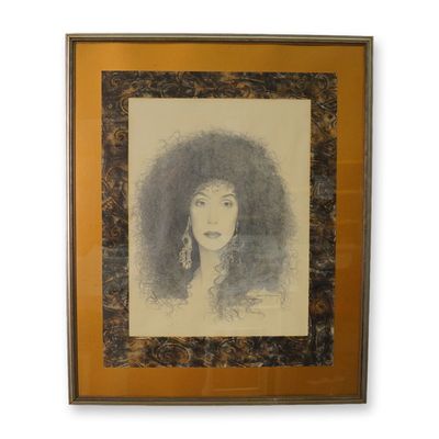 David J. W. Manny (American, 20th c.) Pencil Sketch on Paper, Portrait of Cher