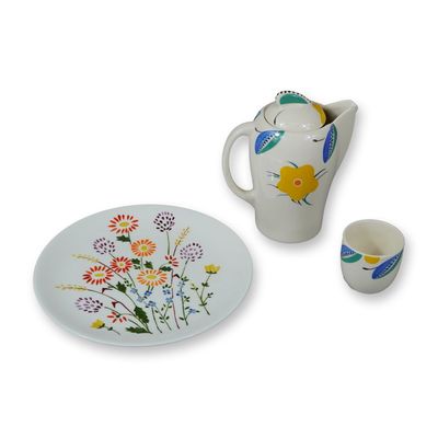 3pc Wedgwood Porcelain by Susie Copper Design Floral Plate, Cup, and Creamer