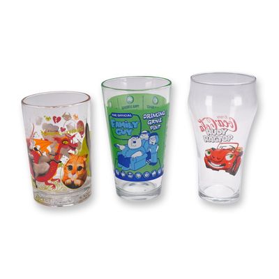3pc Cartoon and Coca Cola Character Pint Glass Set