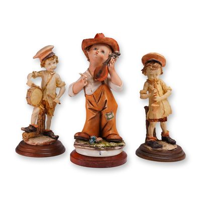 3pc Italian Figurine Lot Children Playing Instruments