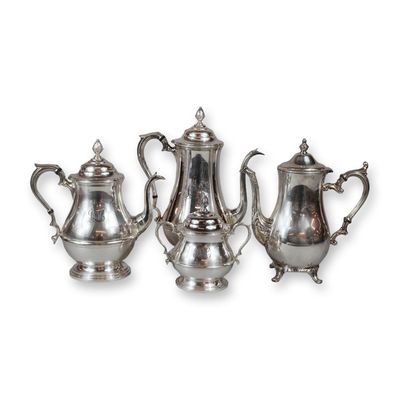 4pc Reed & Barton and Wm Rogers Silver-Plated Tea and Coffee Pots and Sugar Bowl