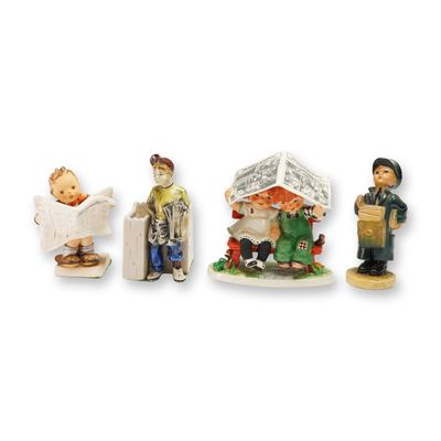4pc Ceramic Newspaper Children Figurines