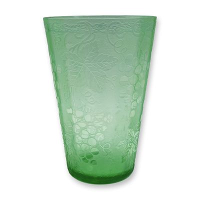 Green Pressed Glass Tumbler with Grape and Vine Decoration