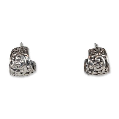 Pair of Sterling Silver Filigree J-Hoop Earrings