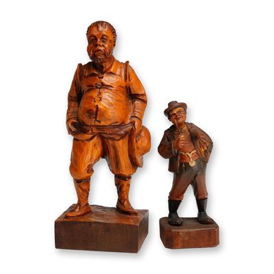 Pair of Hand-Carved Wood Figurines, Sancho Panza & Pickwick