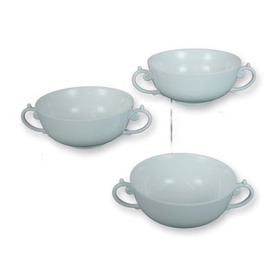3pc L'Objet Double Handle Porcelain Soup Bowls, Aegean White