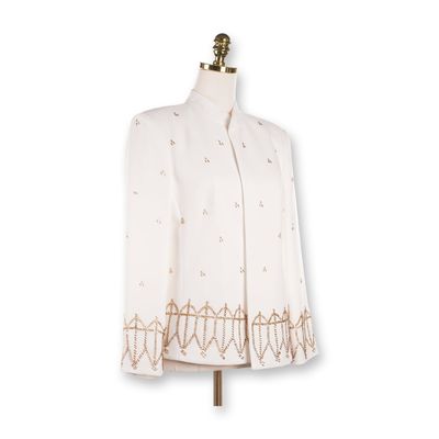 Draper's & Damon's White Evening Jacket w/ Gold Tone Beaded Accents