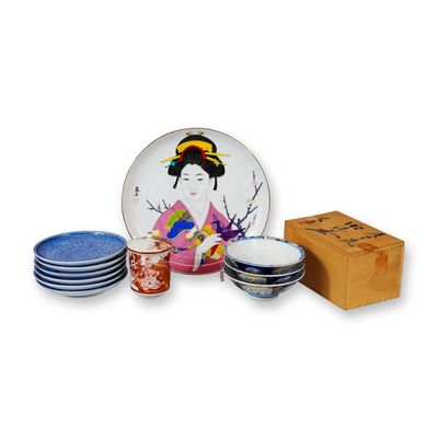 13pc Japanese Porcelain Tableware Plates, Bowls, and Tea Cups