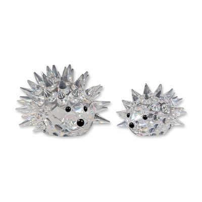 2pc Swarovski Silver Crystal Hedgehog Figurines