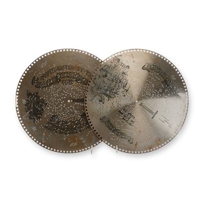 Regina 15.5-Inch Music Box Discs, Pair of Antique Metal Discs, 1897