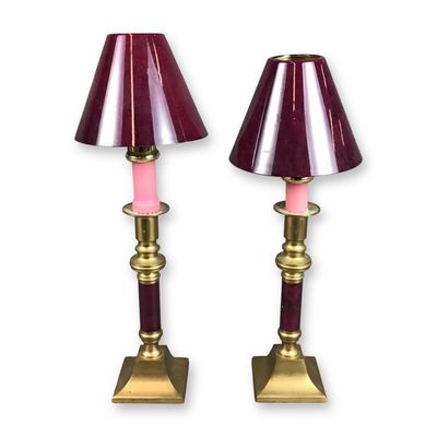 Pair of Vintage Brass and Marbled Resin Cordless Candle Stick Lamps