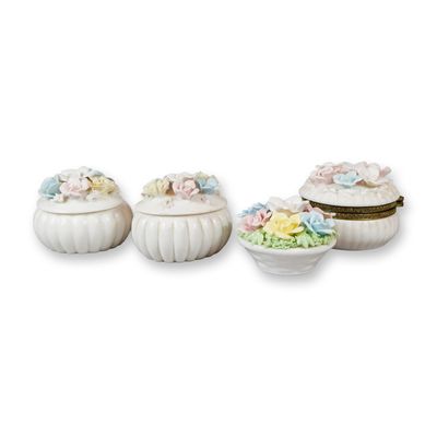 4pc Pastel Floral Lidded Ceramic Boxes