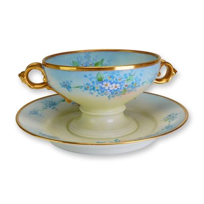 Rosenthal Porcelain Bullion Cup on Integral Undertray, Forget-Me-Not