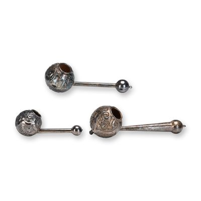 3pc Ceremonial Middle Eastern Silver Over Copper Ladles
