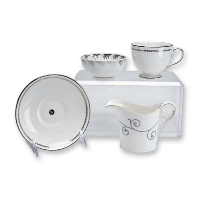 4pc Wedgwood Fine Bone China Coffee Cup and Saucer, Creamer, and Bowl