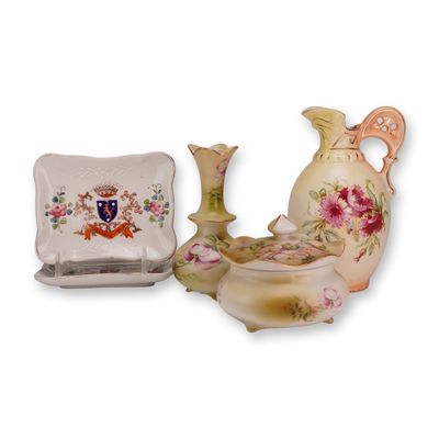 5pc Hand-Painted Porcelain Jewelry Trays, Lidded Jar and Vase, and Pitcher, Occupied Japan & Austria