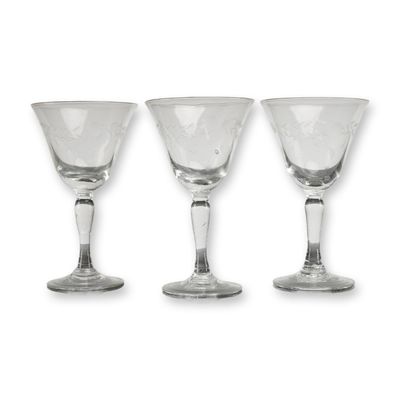 3pc Willow Moon Etched Cordial Glasses