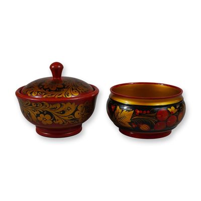 2pc Russian Khokhloma Hand Painted Lacquerware Bowls