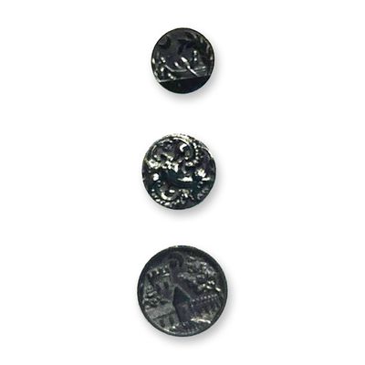 Small card of division 1 pictorial black glass buttons