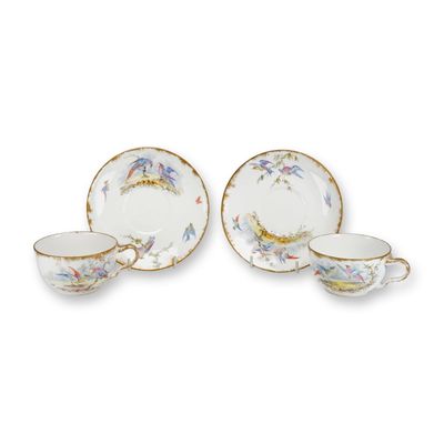 Wedgwood Porcelain Bird-Themed Teacup and Saucer Sets, 4 Pieces Total