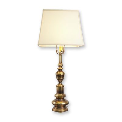 Multi-Tiered Brass Candlestick Style Table Lamp with Shade