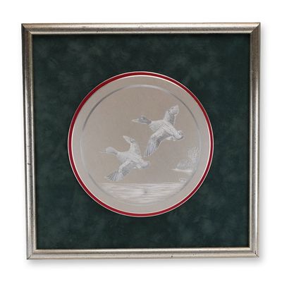 Bernhard Rohne Metal Etching Decorative Plate Featuring a Duck Illustration