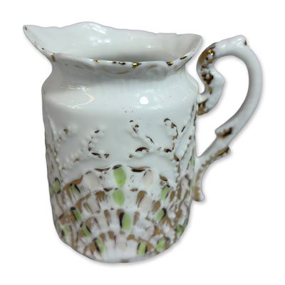 Victorian Gilt and Green Porcelain Cream Pitcher