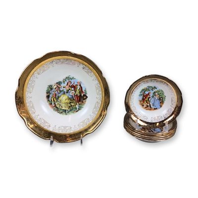 Seven Piece Sabin Crest-O-Gold Warranted 22 Karat Gold China Bowl Set