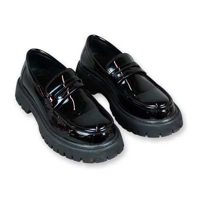 Pair of Black Patent Leather Chunky Penny Loafers