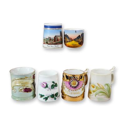6pc German Porcelain Miniature Souvenir and Presentation Mugs