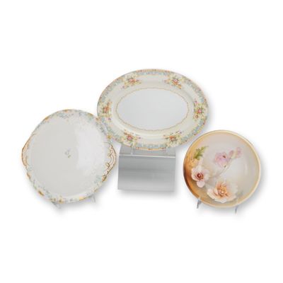 Three Floral Decorated Porcelain Tableware Pieces