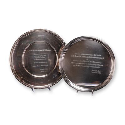 Two Lunt Silversmiths and Touzeau Silver-Plated Presentation Platters