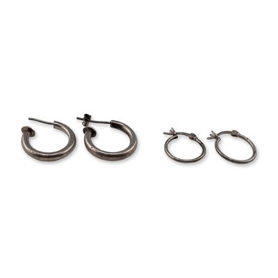 Two Pairs of Sterling Silver Hoop Earrings