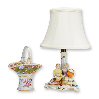 2pc German Items, Von Schierholz Basket and a Victorian Figural Lamp