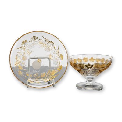 Two Clear and Gilded Glass Tableware Items