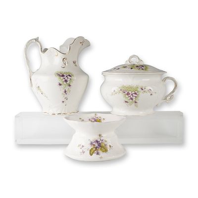 3pc Bona Fama Alba China Violet-Pattern Wash Set with Lid