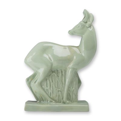 Wedgwood by John Skeaping Art Deco Celadon Glazed Figurine, Fallow Deer