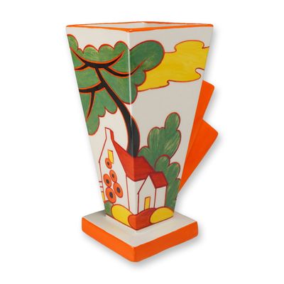 Wedgwood Bizarre by Clarice Cliff Collection, Red Roofs Pattern Conical Vase