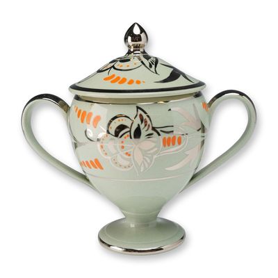 Wedgwood Art Deco Silver Resist Lidded Sugar Bowl, c. 1930