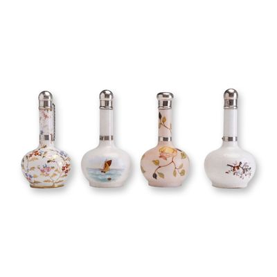 Four Wedgwood Ceramic and Sterling Silver Scent Bottles