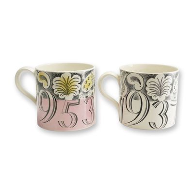 2pc Wedgwood Eric Ravilious Commemorative Coronation Mugs