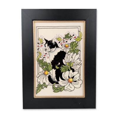 Moorcroft Pottery by Rachel Bishop Framed Tile, Daisy the Cat