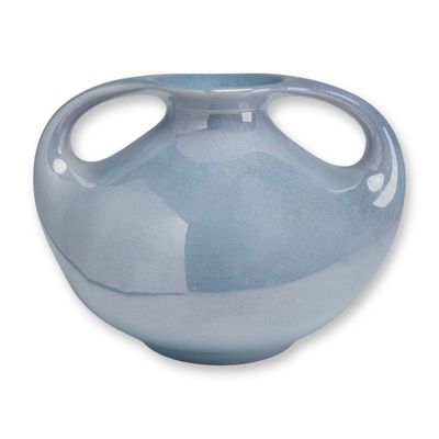Iridescent Blue Luster Glazed Ceramic Twin Handled Vase
