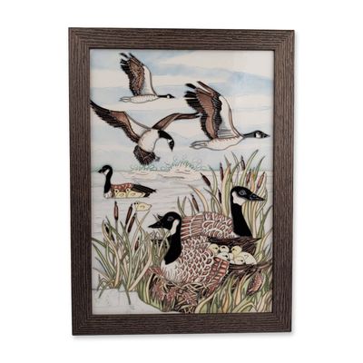 Moorcroft Pottery by Helen Dale and Anji Davenport Framed Tile, The Gathering