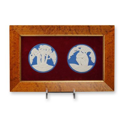 Pair of Wedgwood Framed Anna Zinkeisen Adam and Eve Jasperware Plaques
