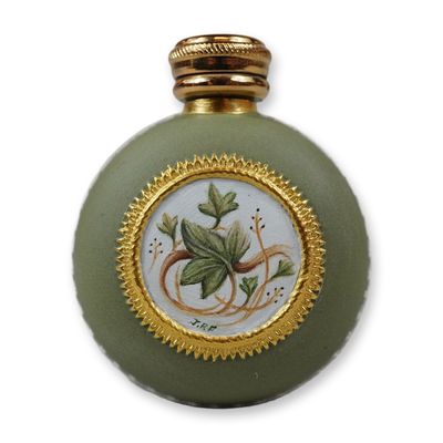 Miniature Sage Green Jasperware Style Scent Bottle with Hand-Painted Medallion Signed JRF and