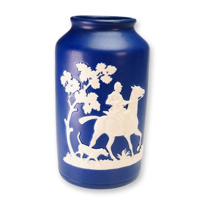 Weller Pottery Matte Cobalt Hunting Scene Vase, Chase