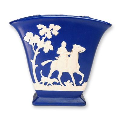 Weller Pottery Cobalt Hunting Scene Vase, Chase